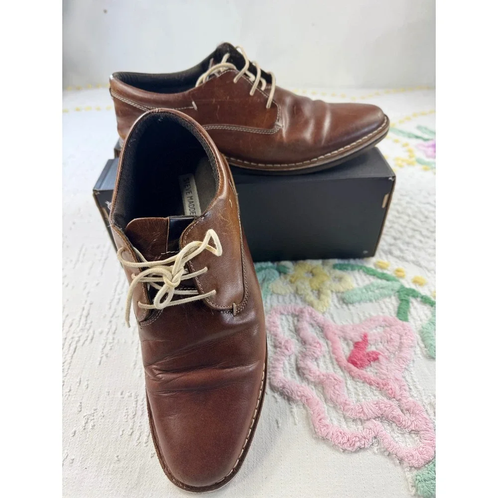 Steve Madden Harpoon 982 Wood Brown‎ Leather Dress Shoes Mens Size 12